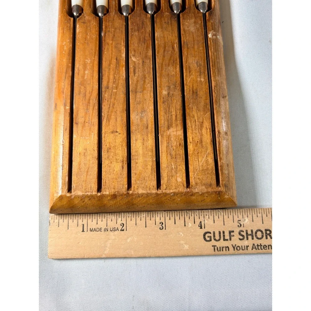 Regent Sheffield Vintage Steak Knife Set 6 Piece Serrated Stainless England Wood